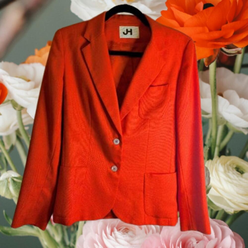 JH Collectables 10 orange button down long sleeve lined linen woman's blazer.